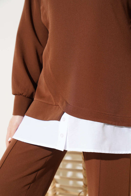 Chemise Garnie Tunique Double Ensemble Marron