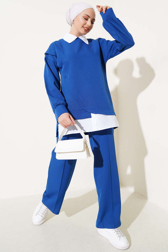 Gömlek Garnili Tunik İkili Takım Lacivert