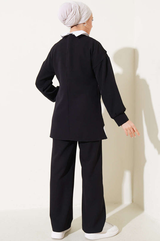 Gömlek Garnili Tunik İkili Takım Siyah
