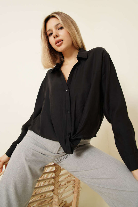 Chemise basique à col chemisier avec boutons noir