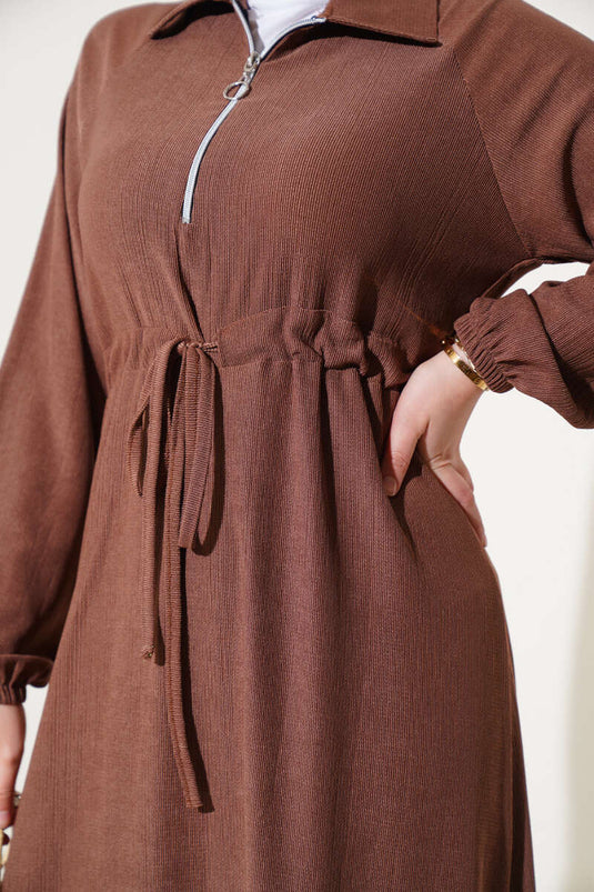 Robe portefeuille tunnel à col chemise et taille marron