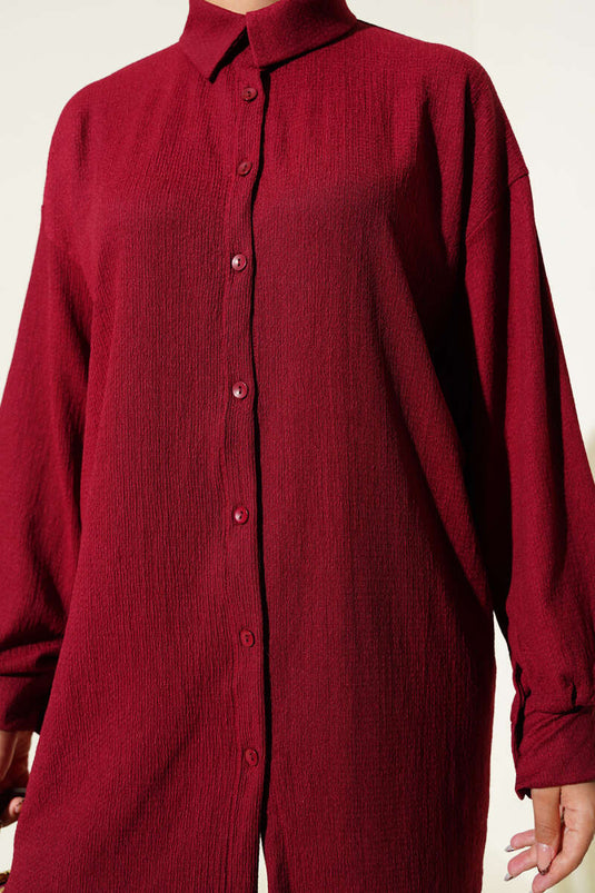 Costume deux pièces bordeaux à col chemise