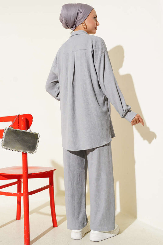 Costume deux pièces bordeaux à col chemise gris