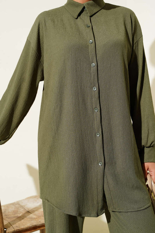 Costume deux pièces bordeaux à col chemise kaki