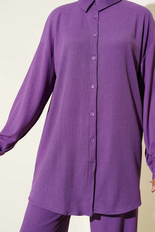 Costume deux pièces bordeaux à col chemise lilas