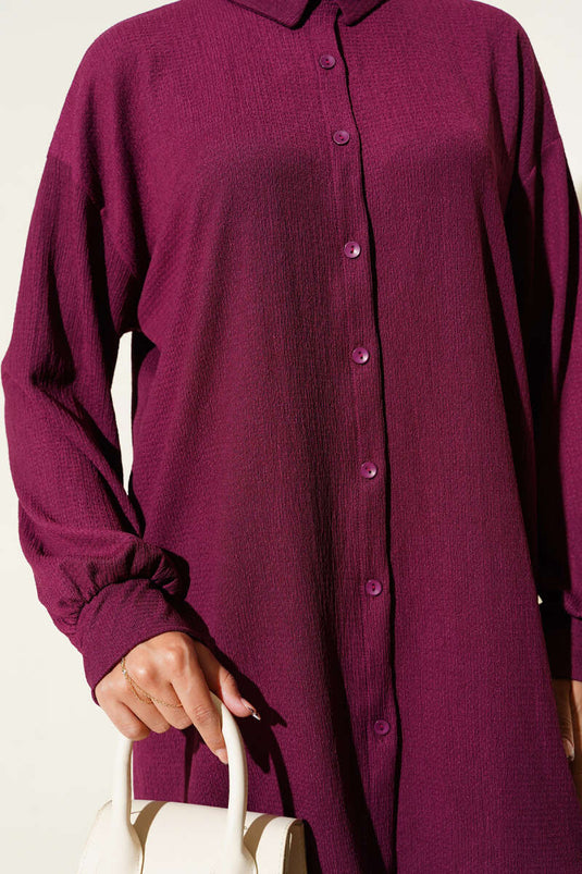 Costume deux pièces bordeaux à col chemise prune