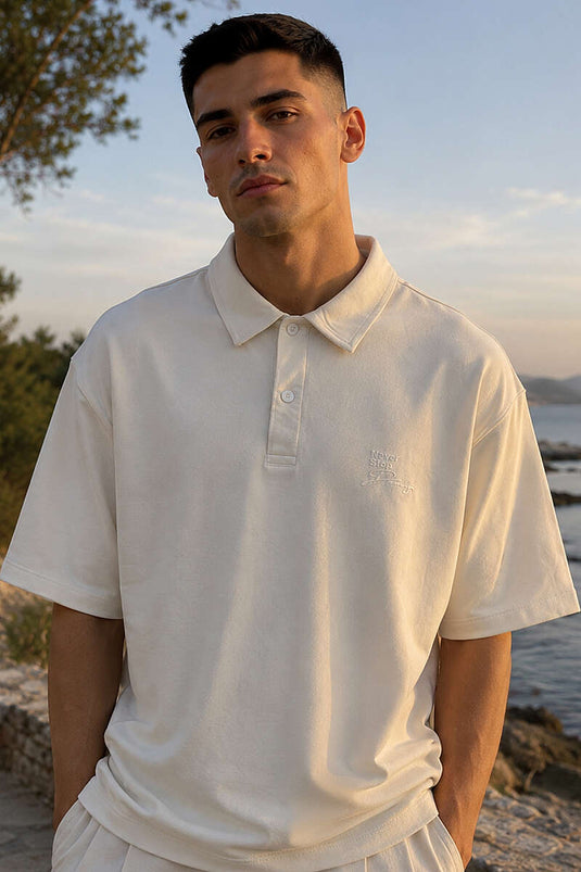 Gömlek Yaka Çıtçıtlı Erkek T-shirt Bej