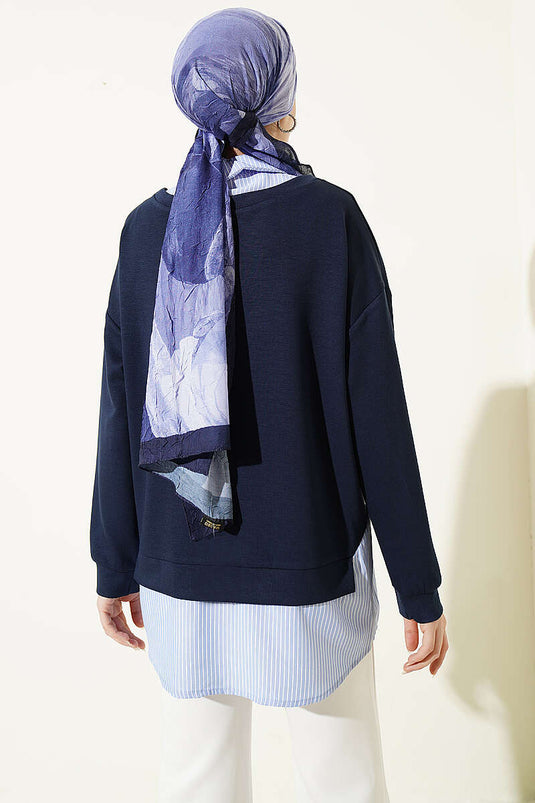 Tunique Loyşa à col chemise avec rayures, bleu marine