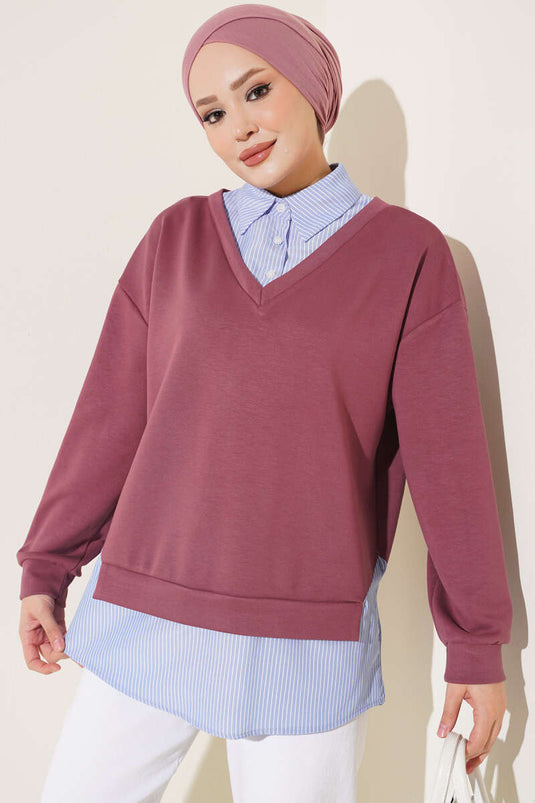 Tunika Magenta A Righe Con Collo