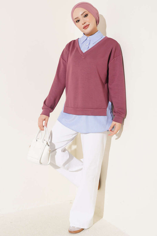 Tunika Magenta A Righe Con Collo