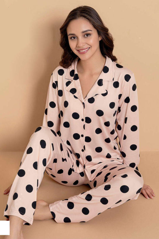 Shirt Collar Pattern Detail Pajama Set Powder Pink
