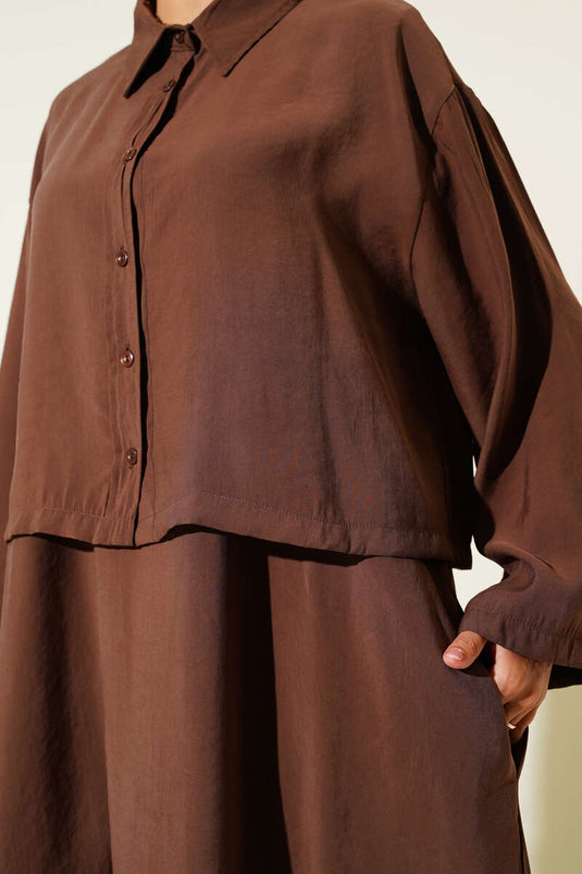 Gömlek Yaka Düğmeli Jile Takım Kahve