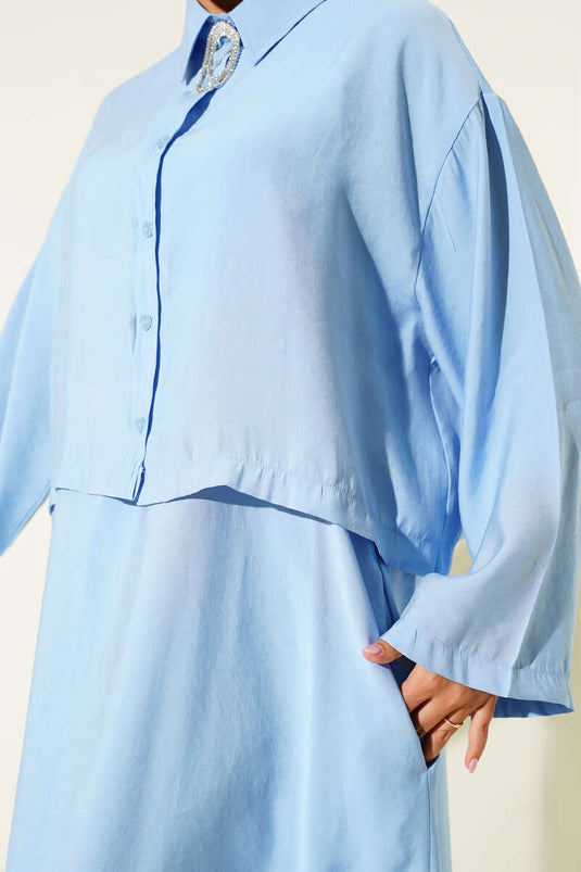 Gömlek Yaka Düğmeli Jile Takım Mavi