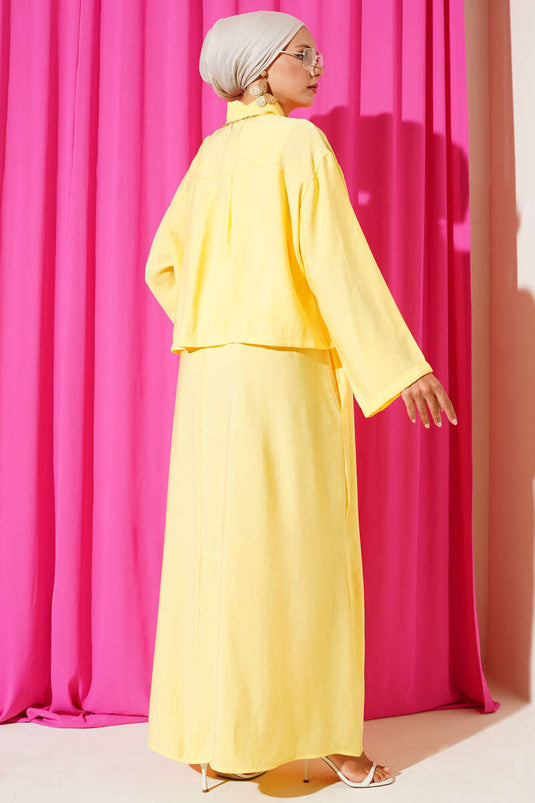 Gömlek Yaka Düğmeli Jile Takım Sarı