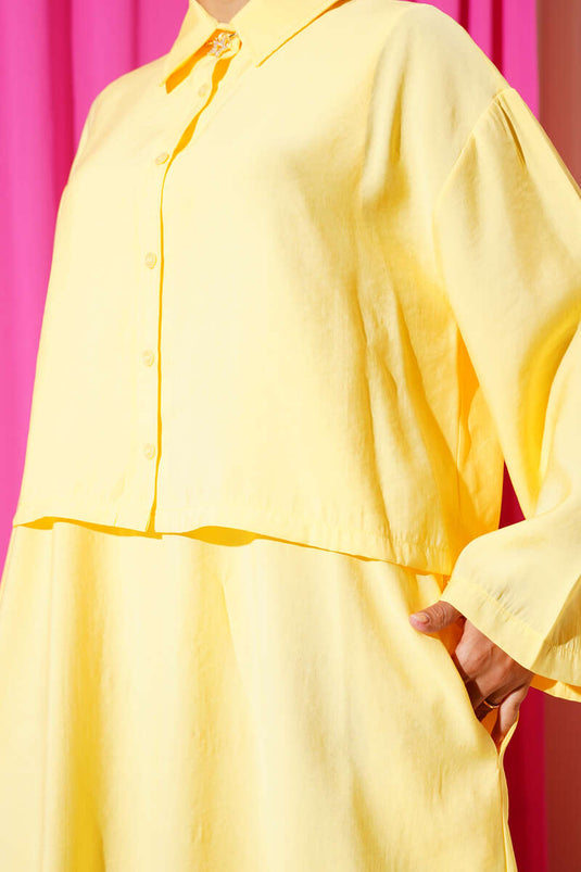 Gömlek Yaka Düğmeli Jile Takım Sarı