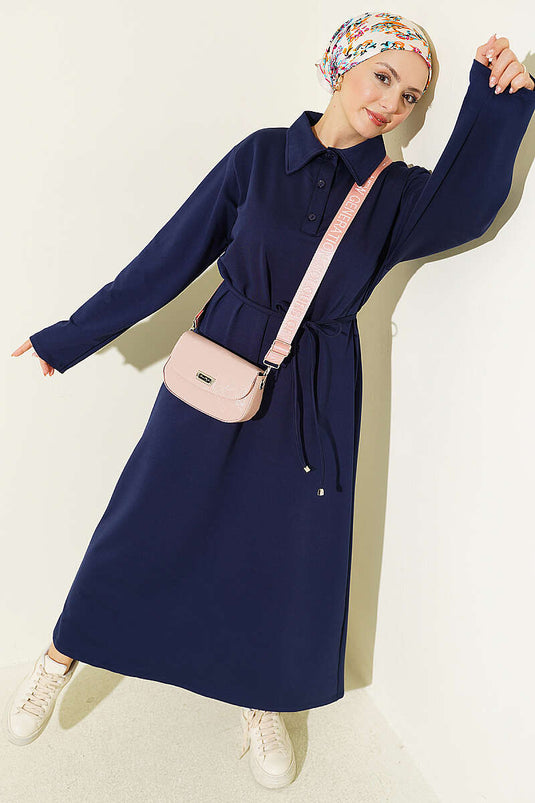 Robe Loyşa à col chemise avec boutons bleu marine