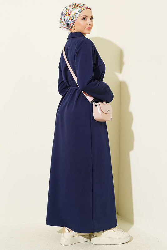 Robe Loyşa à col chemise avec boutons bleu marine