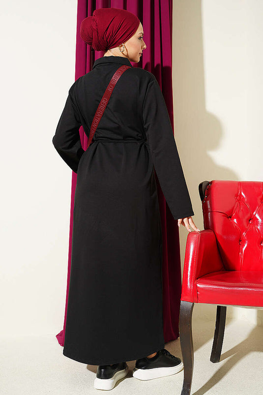 Robe Loyşa noire à col chemise et boutons