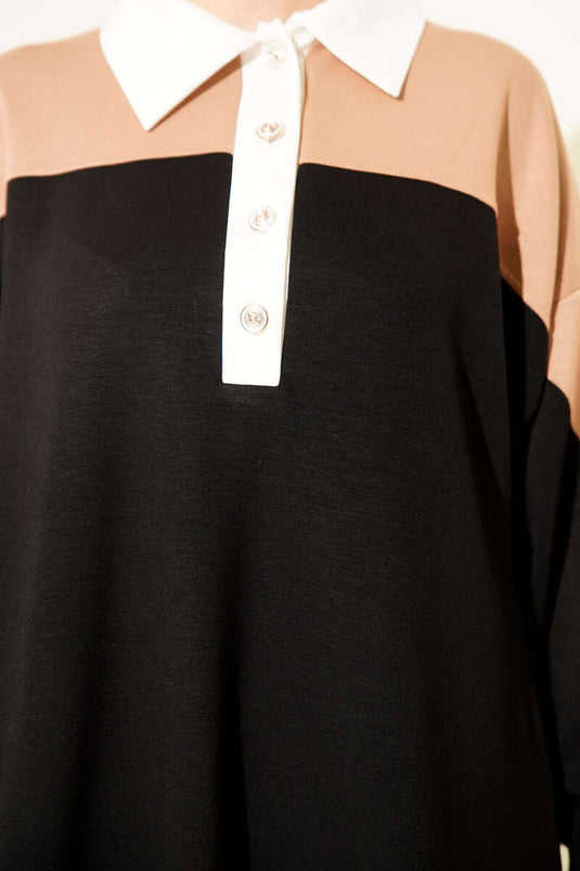 Hemdkragen mit Knöpfen Loyşa Zweiteiliges Set Schwarz