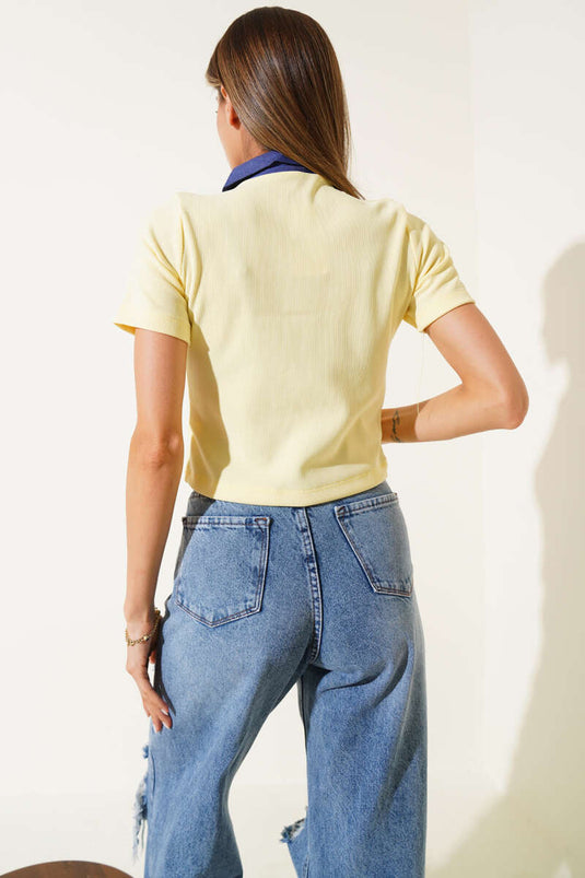 Gömlek Yaka Fitilli Bluz Sarı