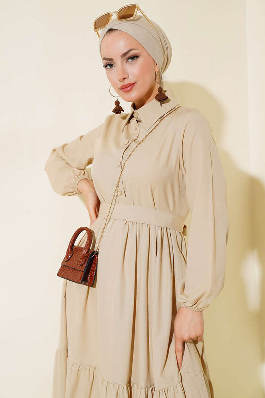 Robe Sol Col Chemise Beige