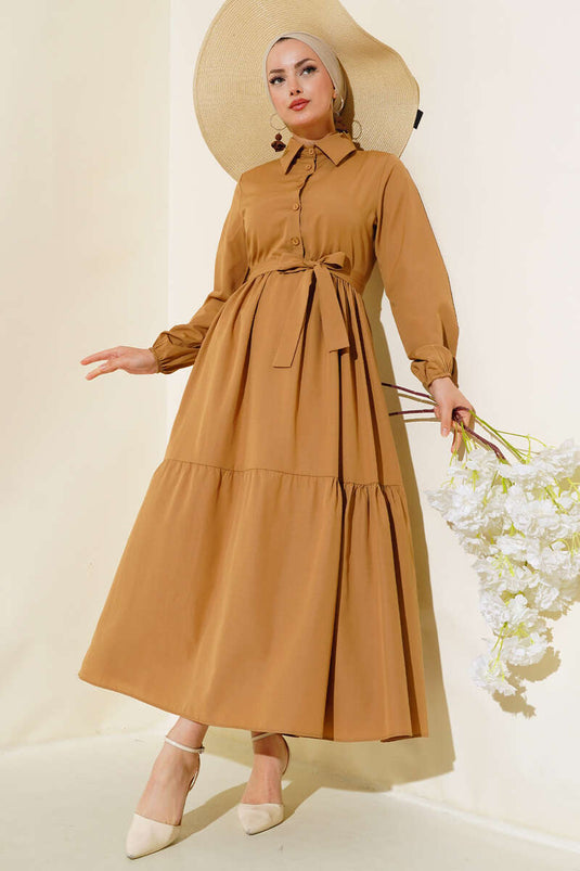 Robe Sol Col Chemise Camel