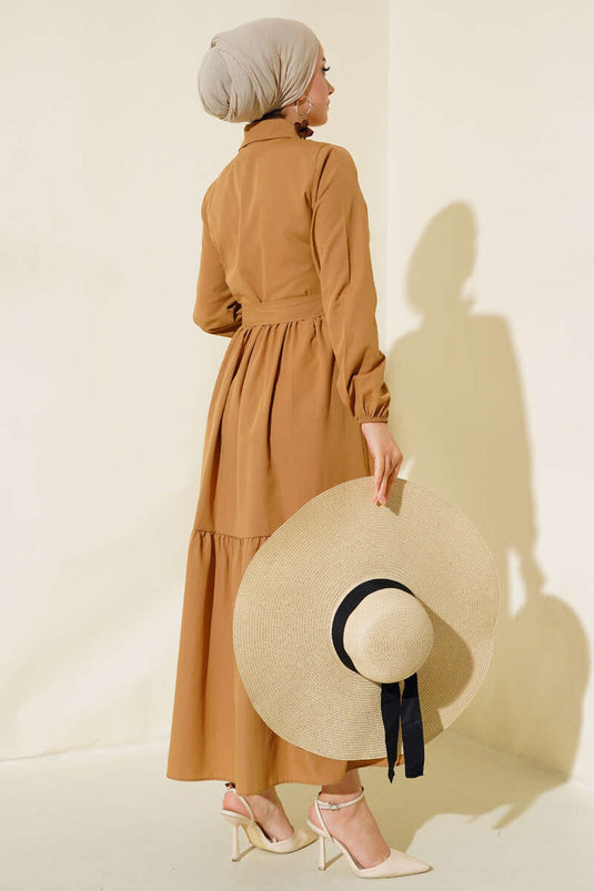 Robe Sol Col Chemise Camel