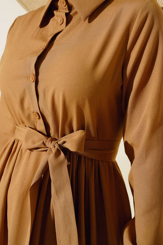 Robe Sol Col Chemise Camel