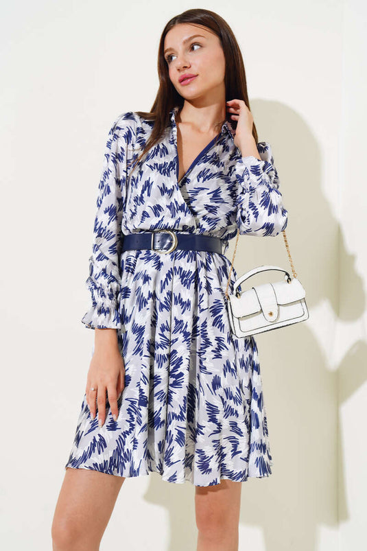 Shirt Collar Belted Midi Dress Gray