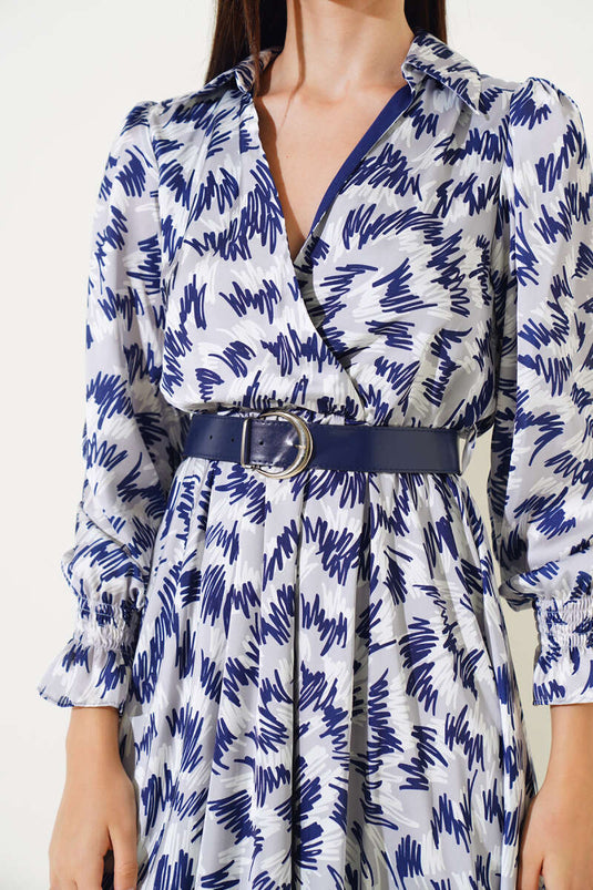 Shirt Collar Belted Midi Dress Gray