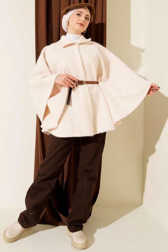 Poncho crème à col chemise et ceinture