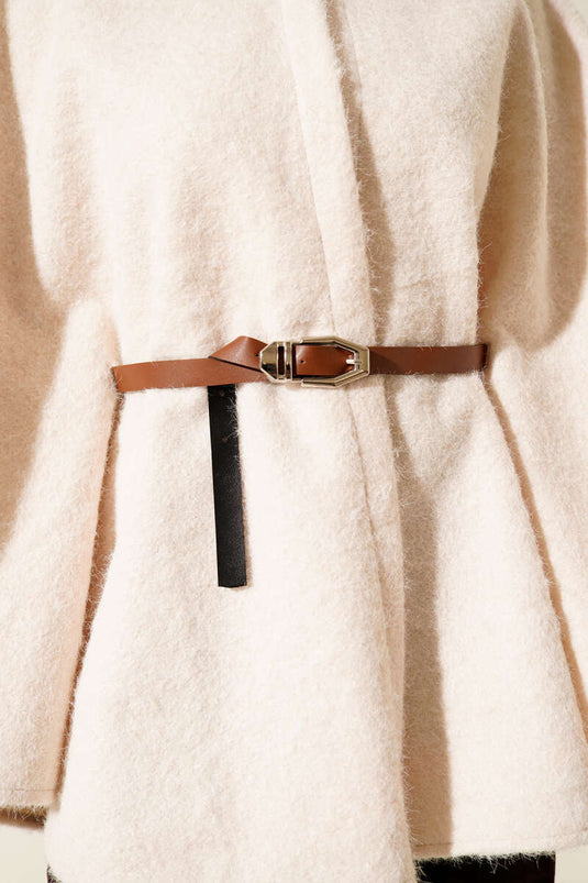 Shirt Collar Belted Poncho Cream