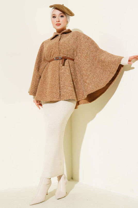 Poncho ceinturé à col chemise Latte