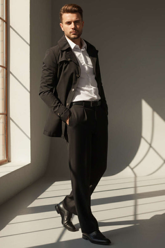 Trench-coat court noir à col chemise pour homme