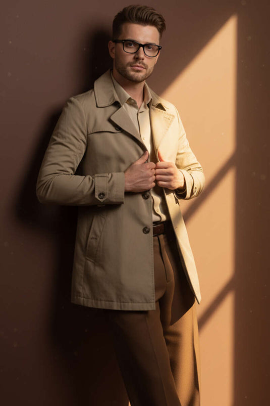 Trench-coat court pour homme, col chemise, couleur vison