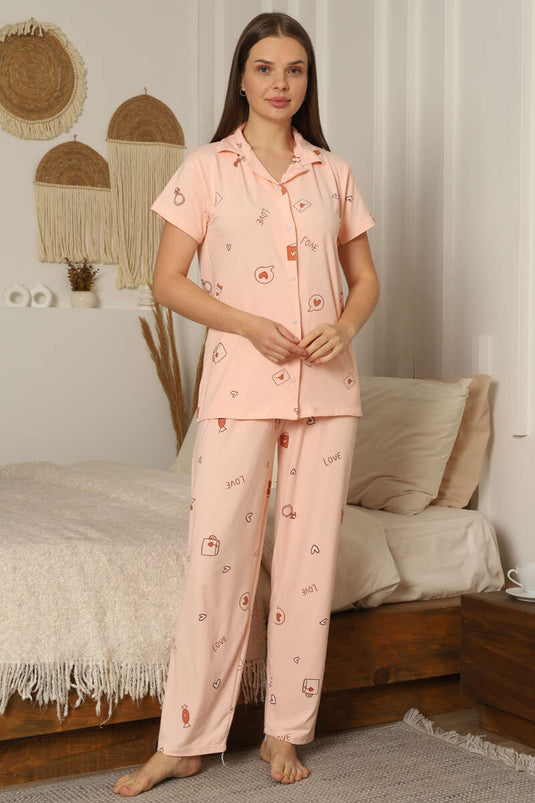 Gömlek Yaka Kısa Kol Pijama Takımı Yavru Ağzı