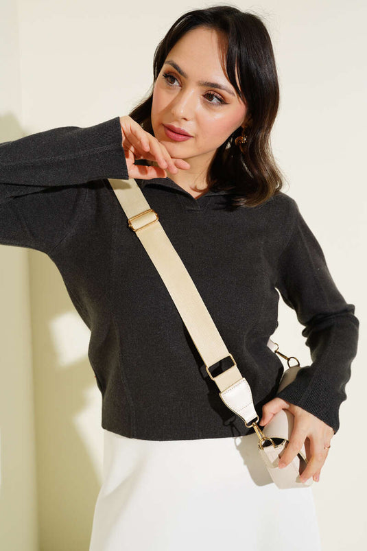 Shirt Collar Short Knit Sweater Smoke Color