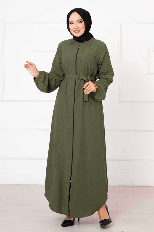 Chemise Col Manches Elastique Abaya Kaki