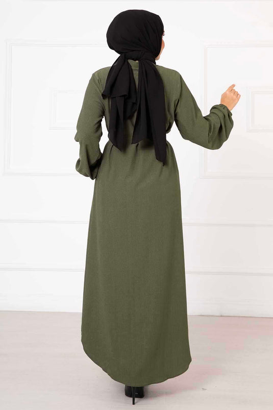 Chemise Col Manches Elastique Abaya Kaki