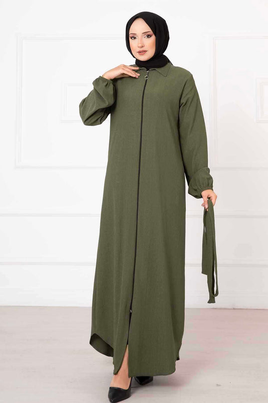 Chemise Col Manches Elastique Abaya Kaki