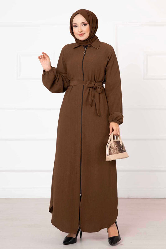 Chemise Col Manches Elastique Abaya Marron