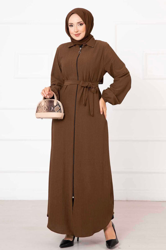 Chemise Col Manches Elastique Abaya Marron