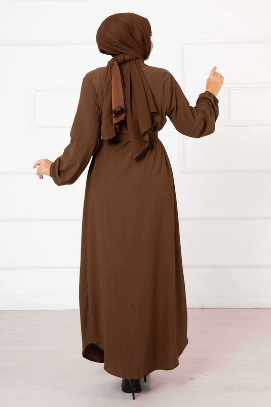 Chemise Col Manches Elastique Abaya Marron