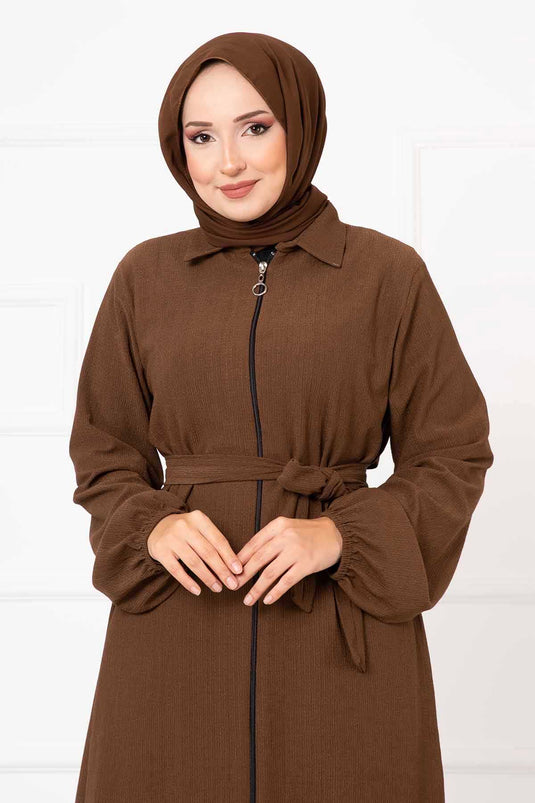 Chemise Col Manches Elastique Abaya Marron