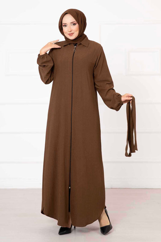 Chemise Col Manches Elastique Abaya Marron