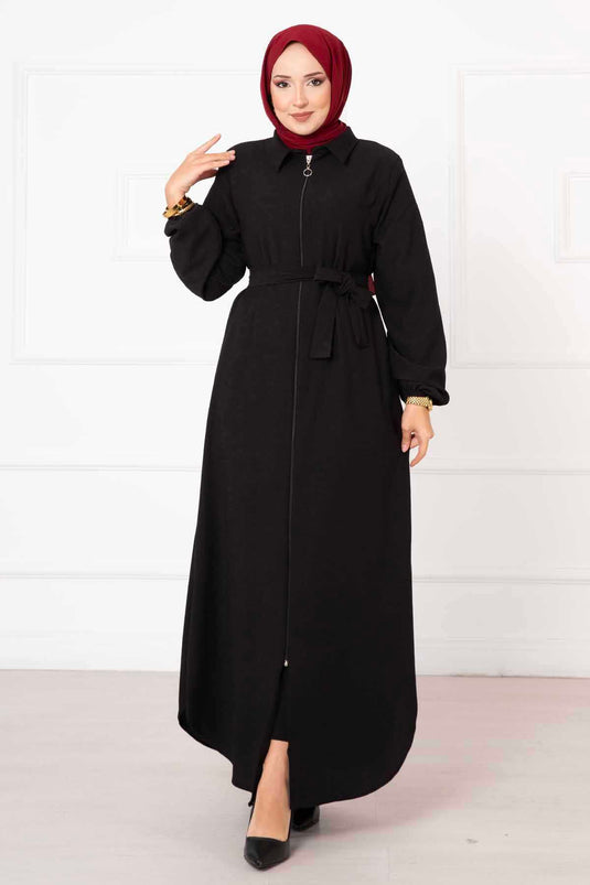 Chemise Col Manches Elastique Abaya Noir