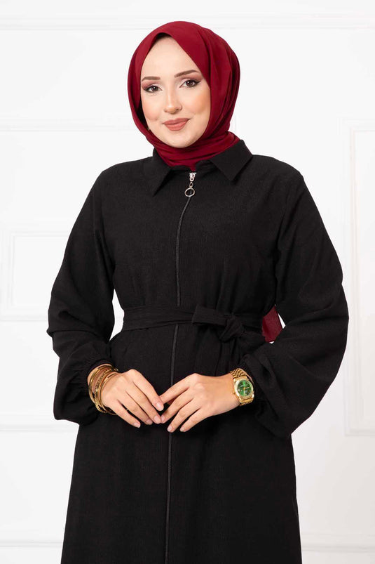 Chemise Col Manches Elastique Abaya Noir