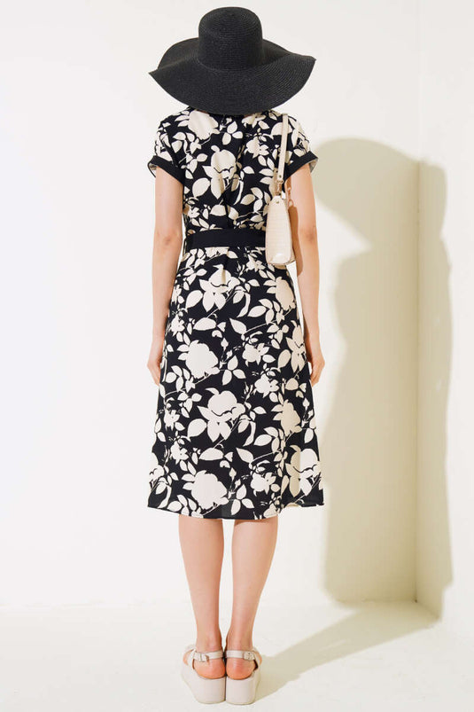 Shirt Collar Midi Dress Black