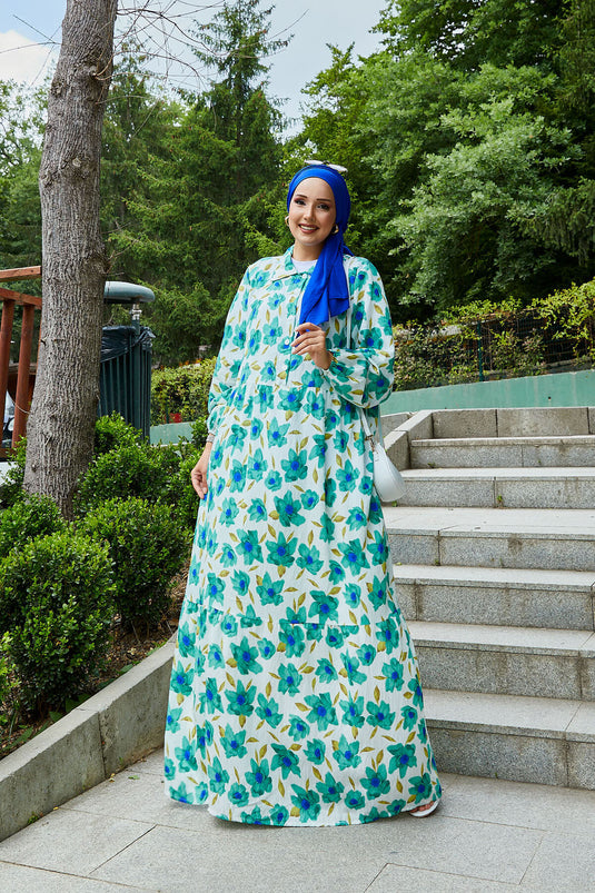 Shirt Collar Modal Patterned Modest Dress Mint