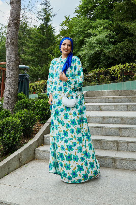 Shirt Collar Modal Patterned Modest Dress Mint